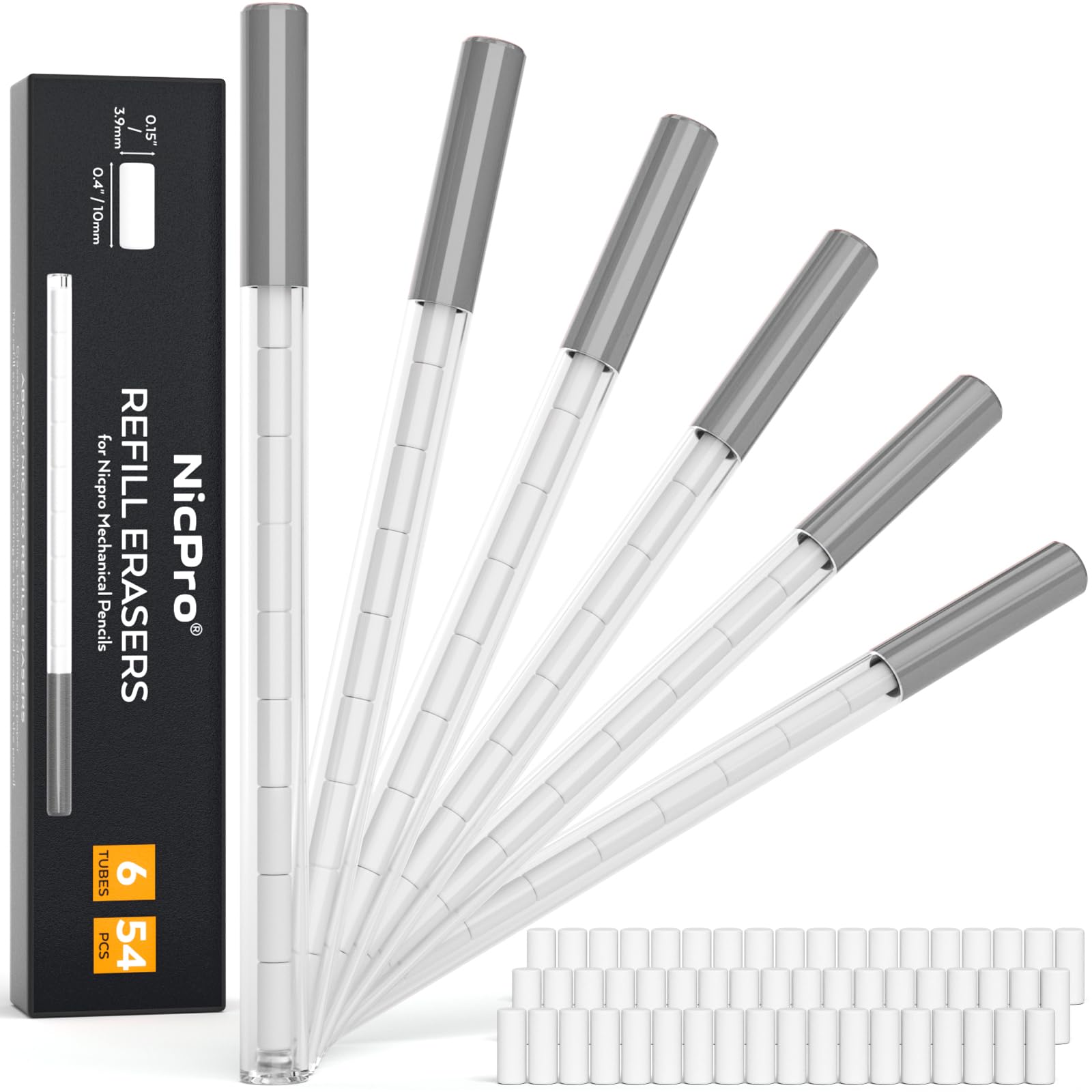 Nicpro 54Pcs Refill Erasers For Mechanical Pencil, 6 Tubes Erasers, Widely Available For Nicpro Mechanical Pencil, Top Eraser Ea